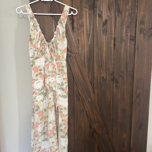 Abercrombie & Fitch Green and White Floral Cinched Neck Midi - Picture 1 of 4